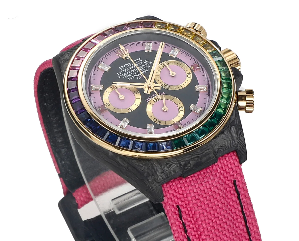 DIW Daytona Rainbow Pink Carbon in Pink Nylon Strap