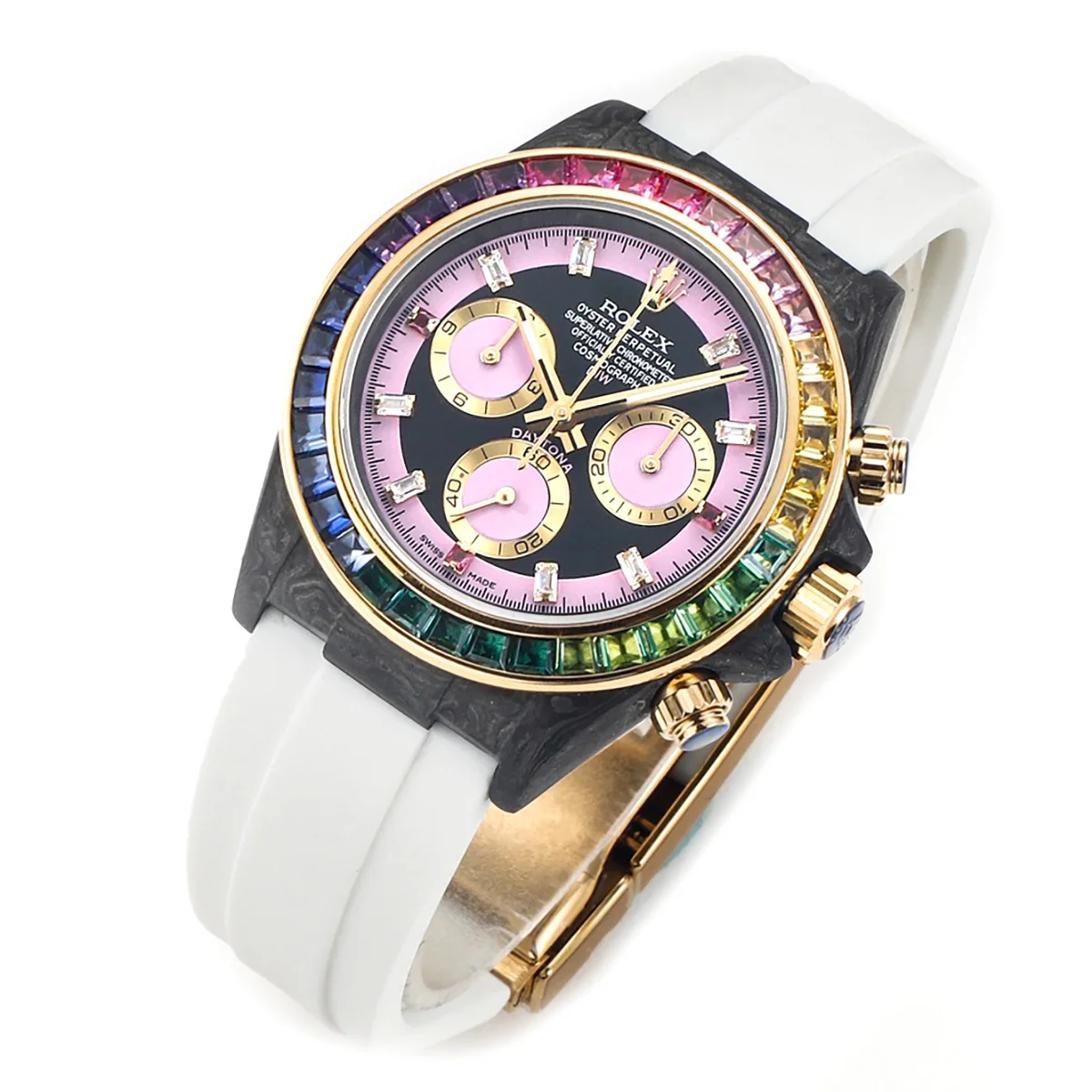 DIW Daytona Rainbow Pink Carbon in White Rubber Strap
