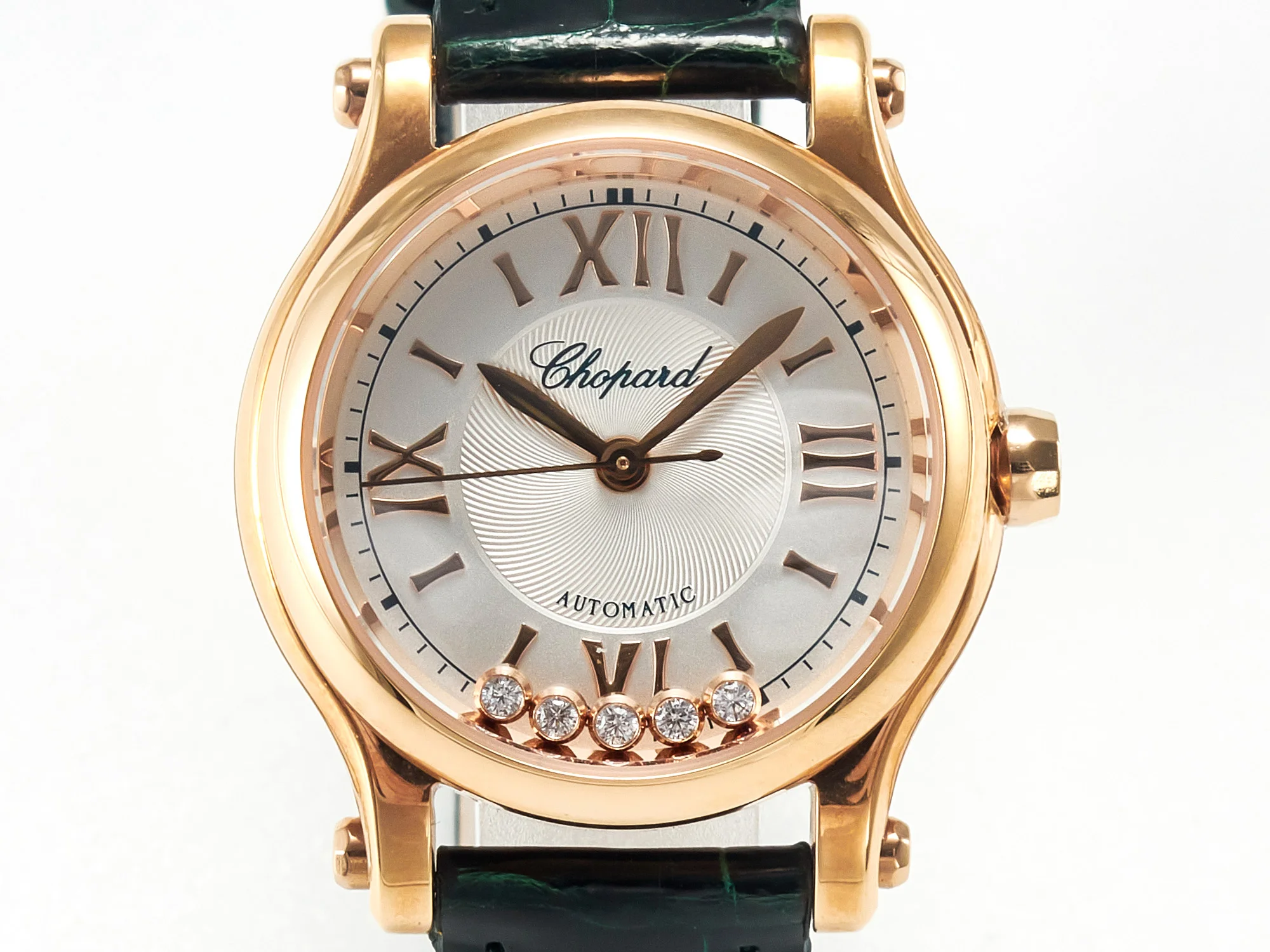 Happy Sports 30MM YF RG White Dial on Green Leather Strap A2892