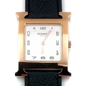 Heure H Rose Gold on Black Epsom Leather Strap