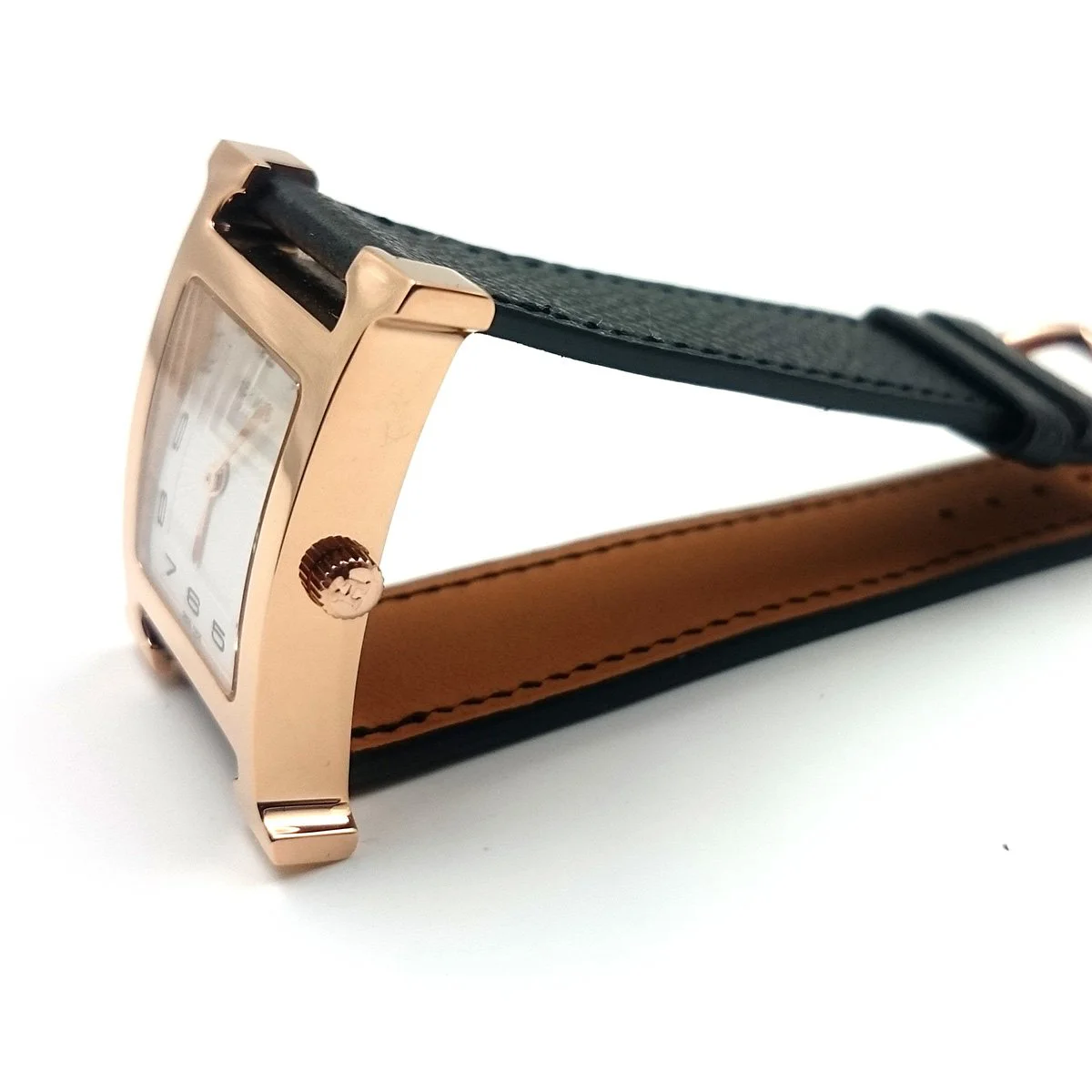 Heure H Rose Gold on Black Epsom Leather Strap