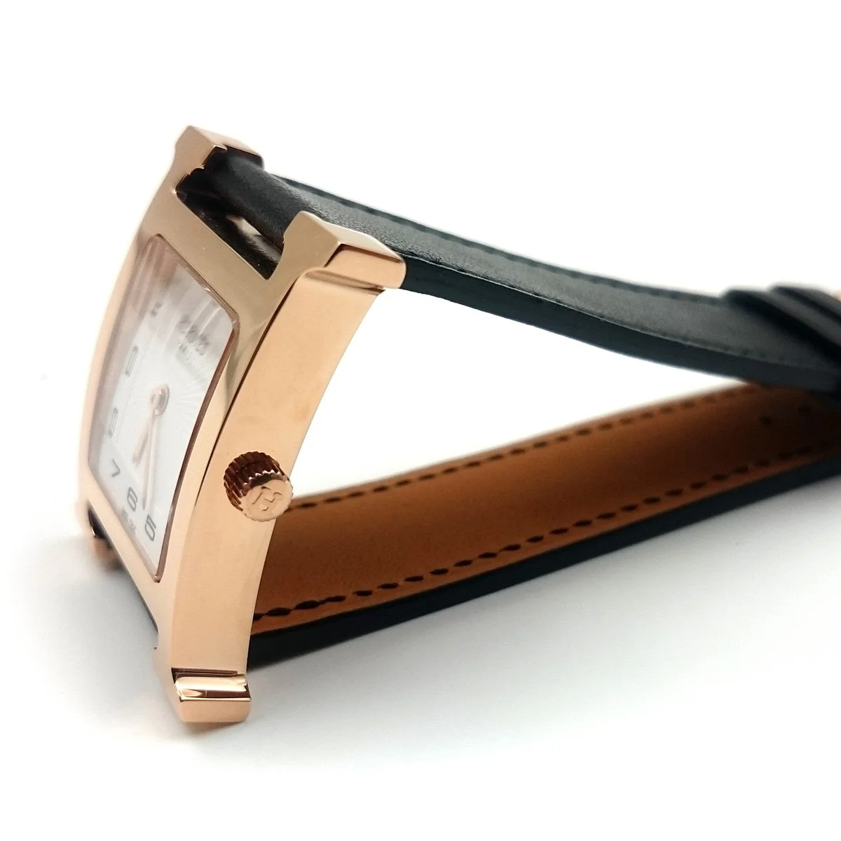 Heure H Rose Gold on Black Fjord Leather Strap