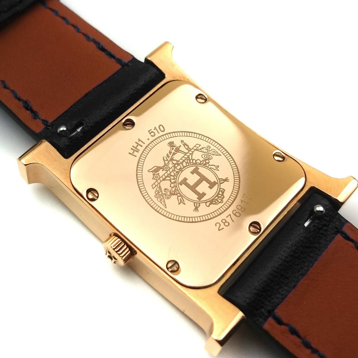 Heure H Rose Gold on Black Fjord Leather Strap