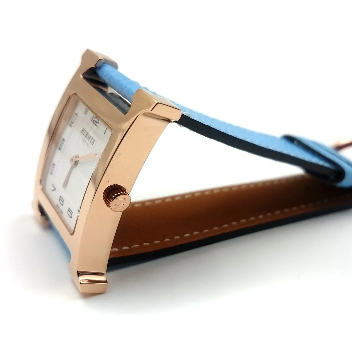 Heure H Rose Gold on Light Blue Epsom Leather Strap