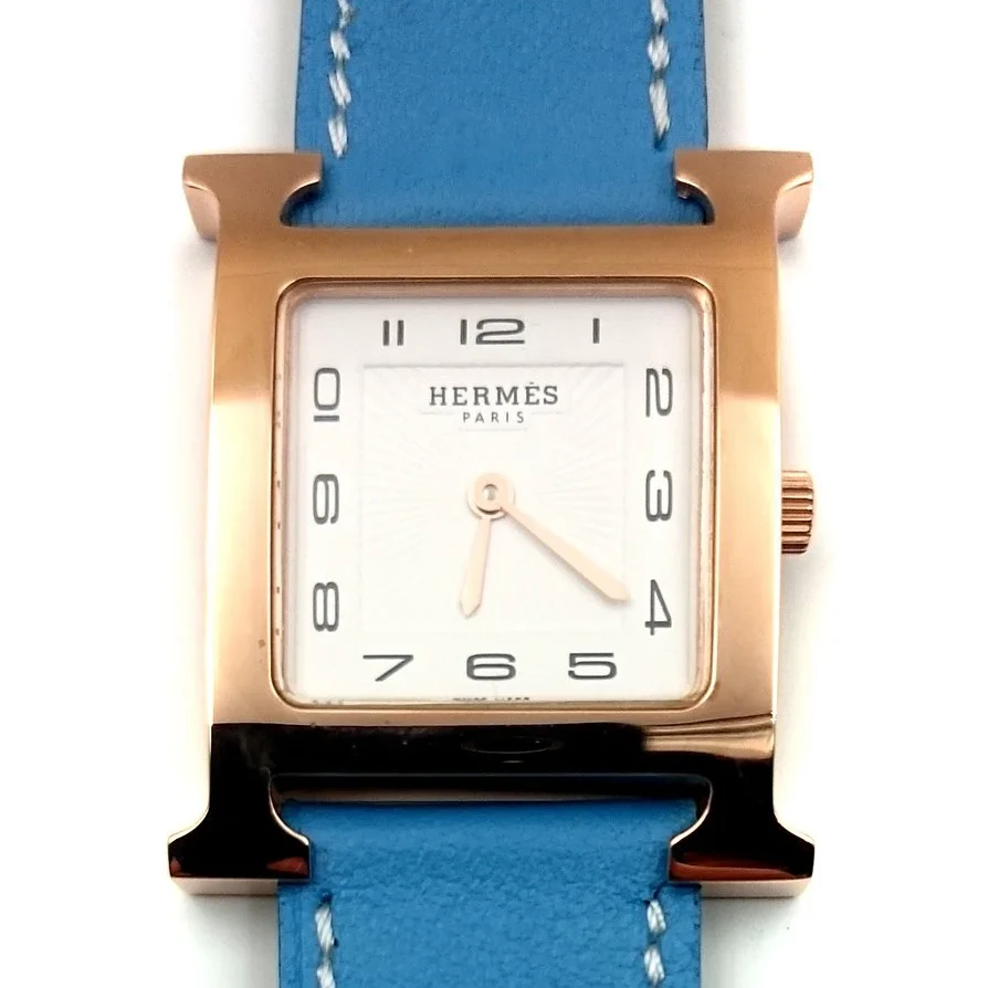 Heure H Rose Gold on Light Blue Fjord Leather Strap