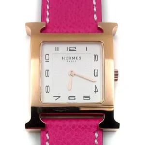 Heure H Rose Gold on Pink Epsom Leather Strap