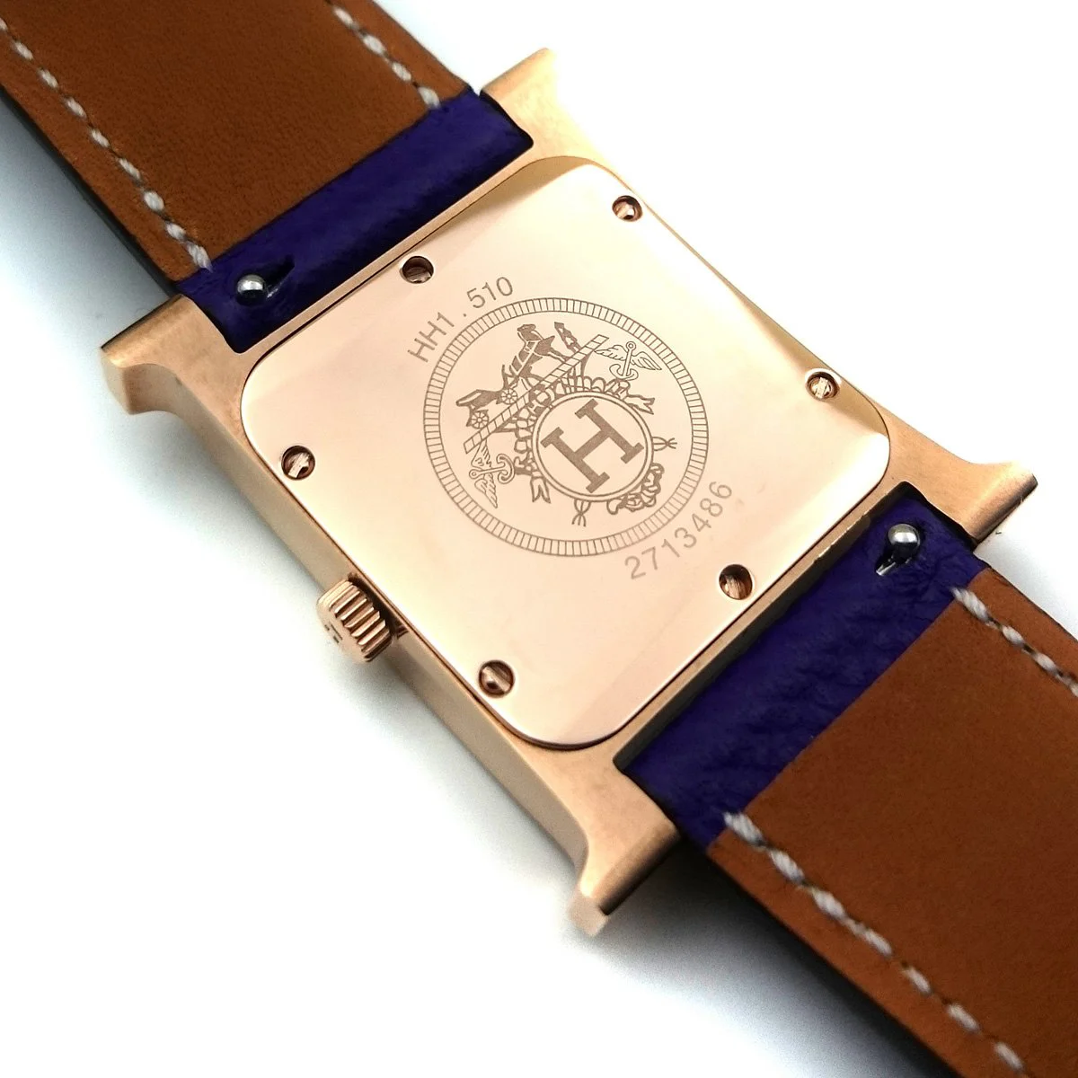 Heure H Rose Gold on Purple Epsom Leather Strap