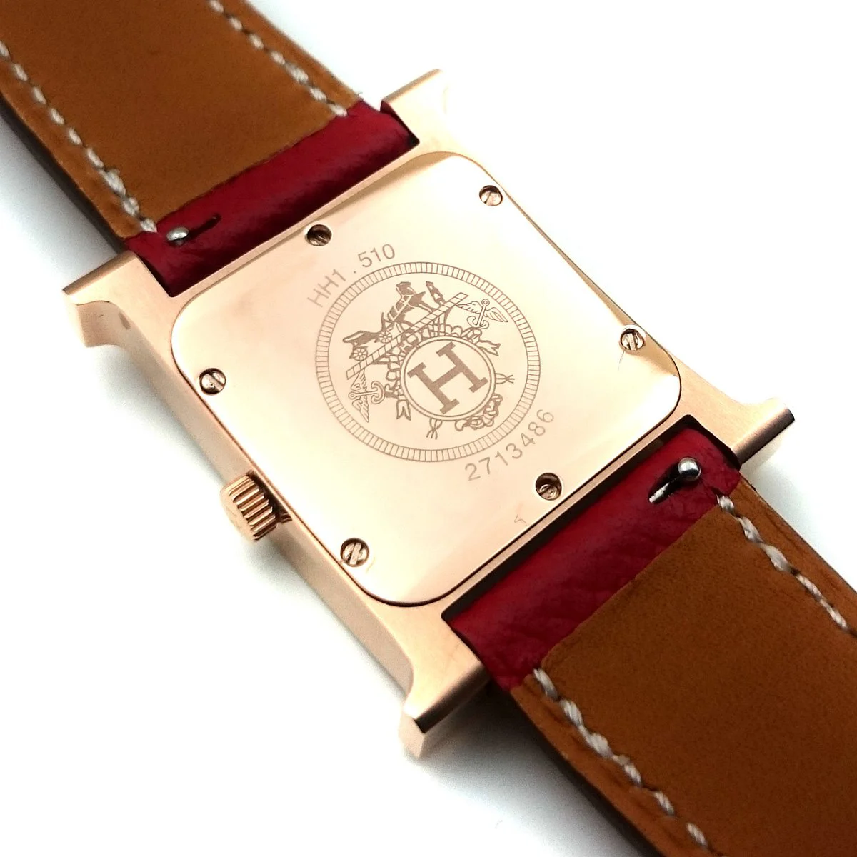 Heure H Rose Gold on Red Epsom Leather Strap