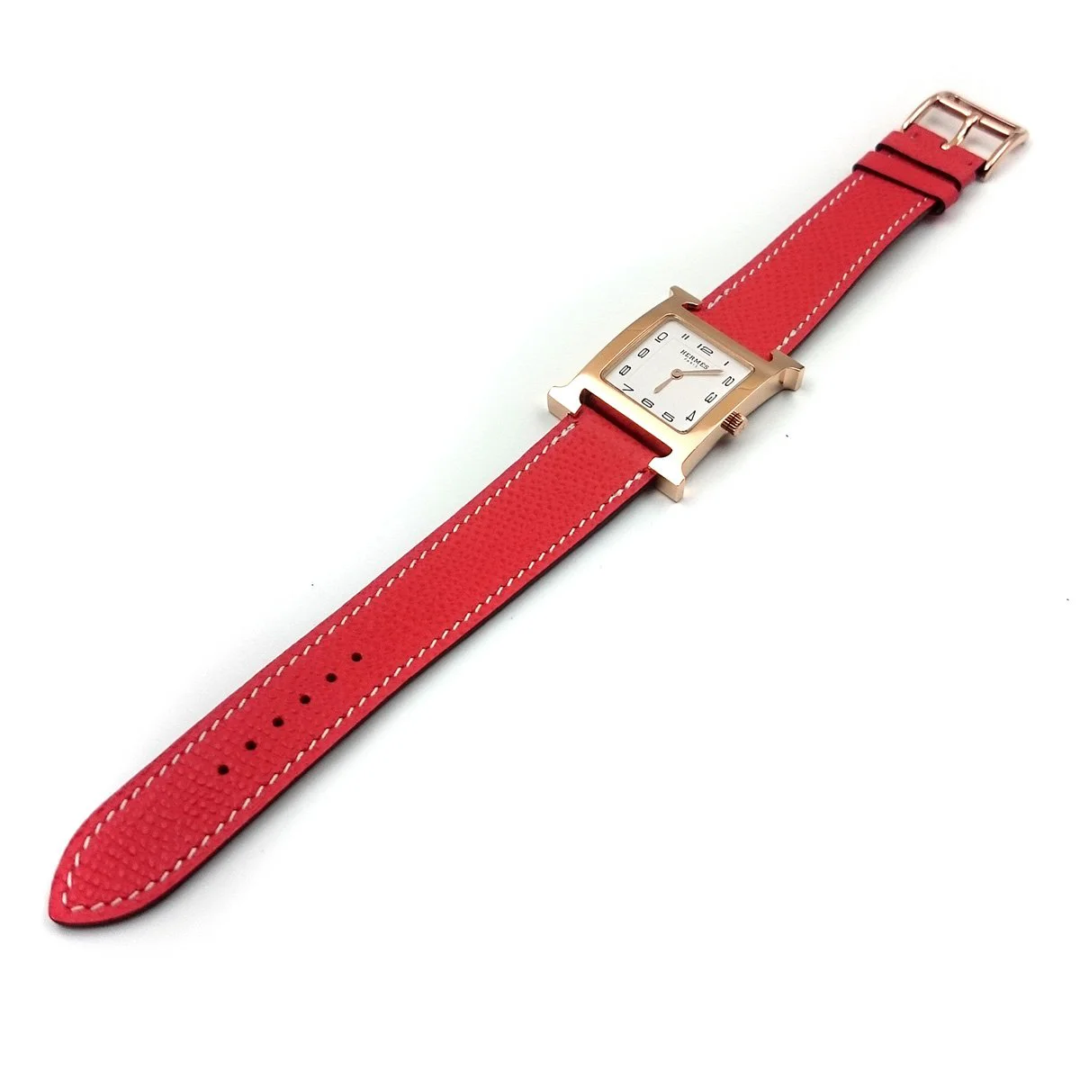 Heure H Rose Gold on Vermilion Epsom Leather Strap