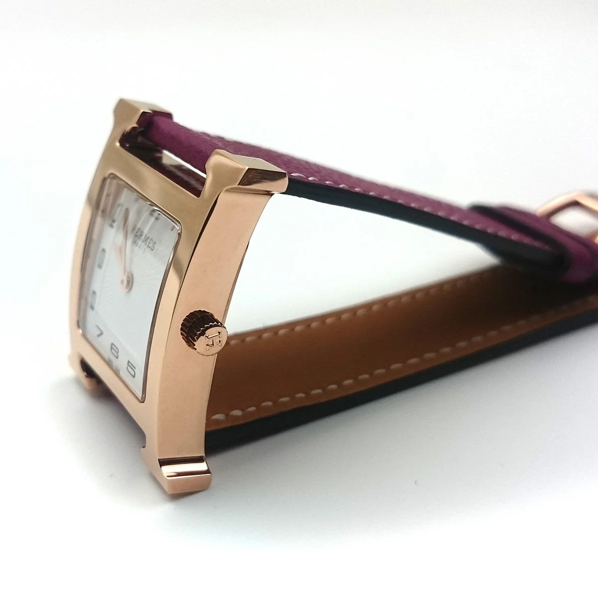 Heure H Rose Gold on Violet Epsom Leather Strap