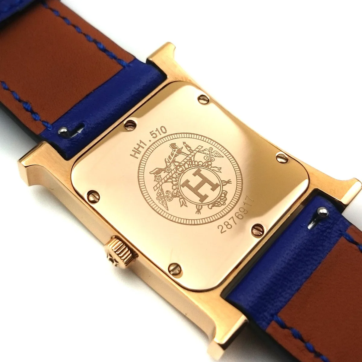 Heure H Rose Gold with Diamond Bezel and Markers on Blue Epsom Leather Strap