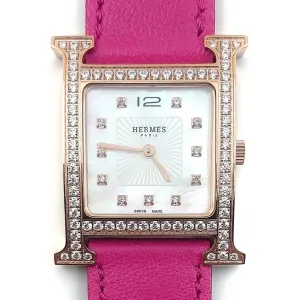 Heure H Rose Gold with Diamond Bezel and Markers on Pink Fjord Leather Strap