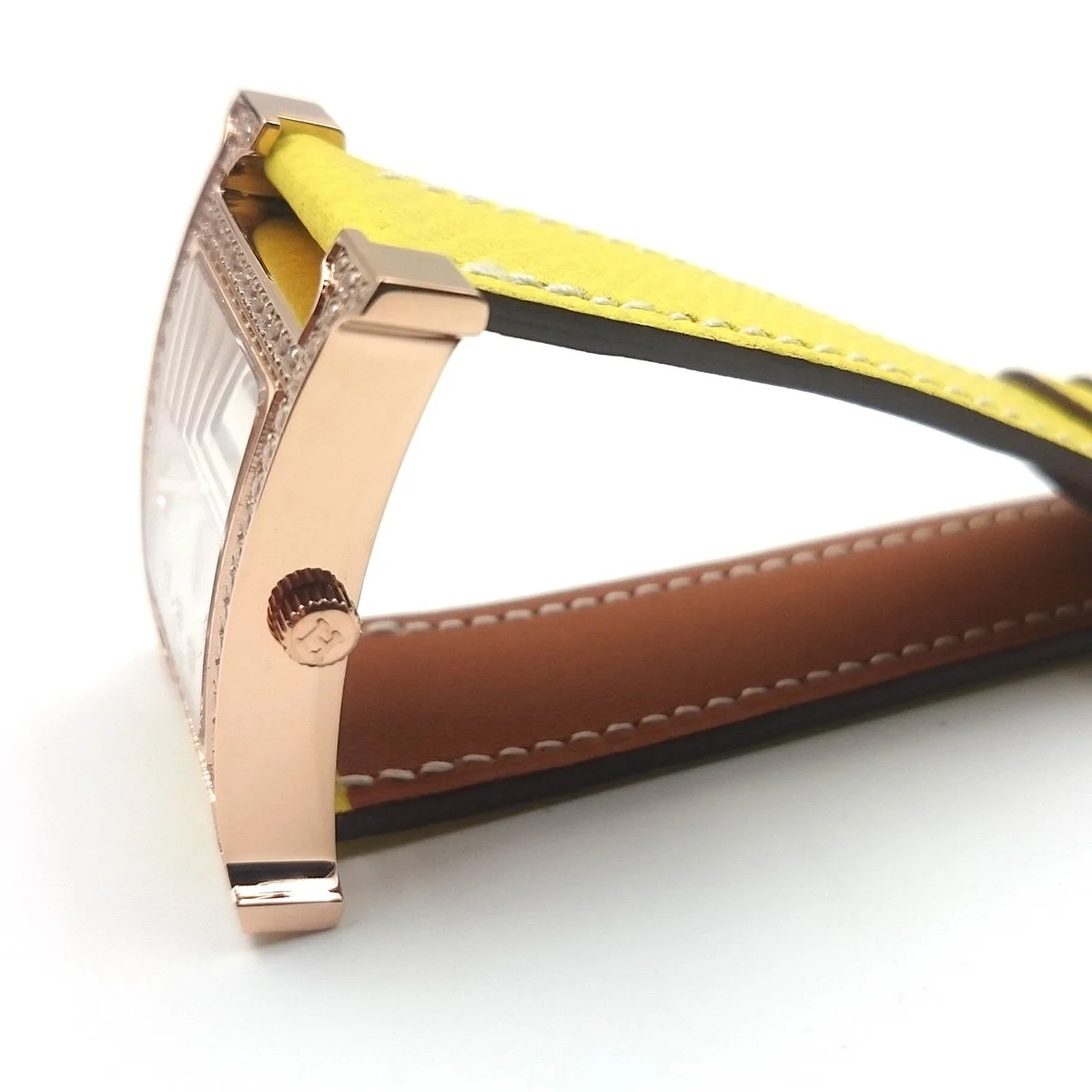 Heure H Rose Gold with Diamond Bezel and Markers on Yellow Epsom Leather Strap