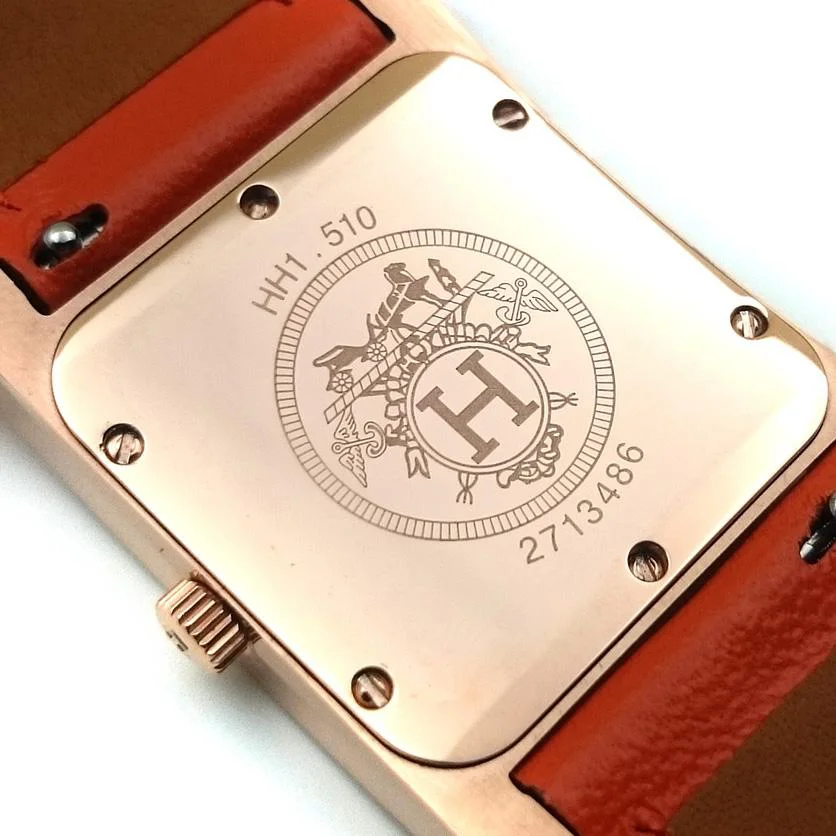 Heure H Rose Gold with Diamond Markers on Orange Epsom Leather Strap