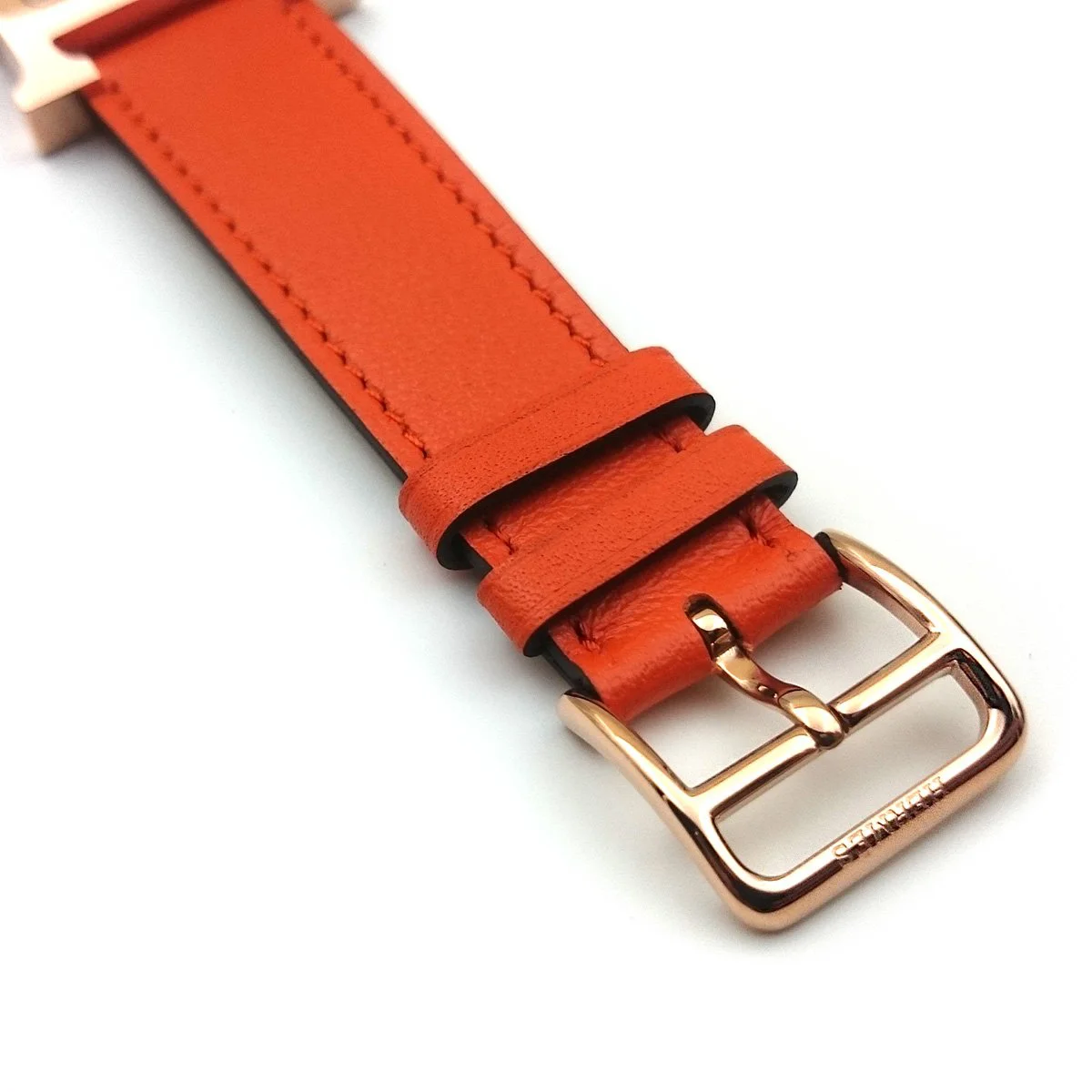 Heure H Rose Gold with Diamond Markers on Orange Fjord Leather Strap