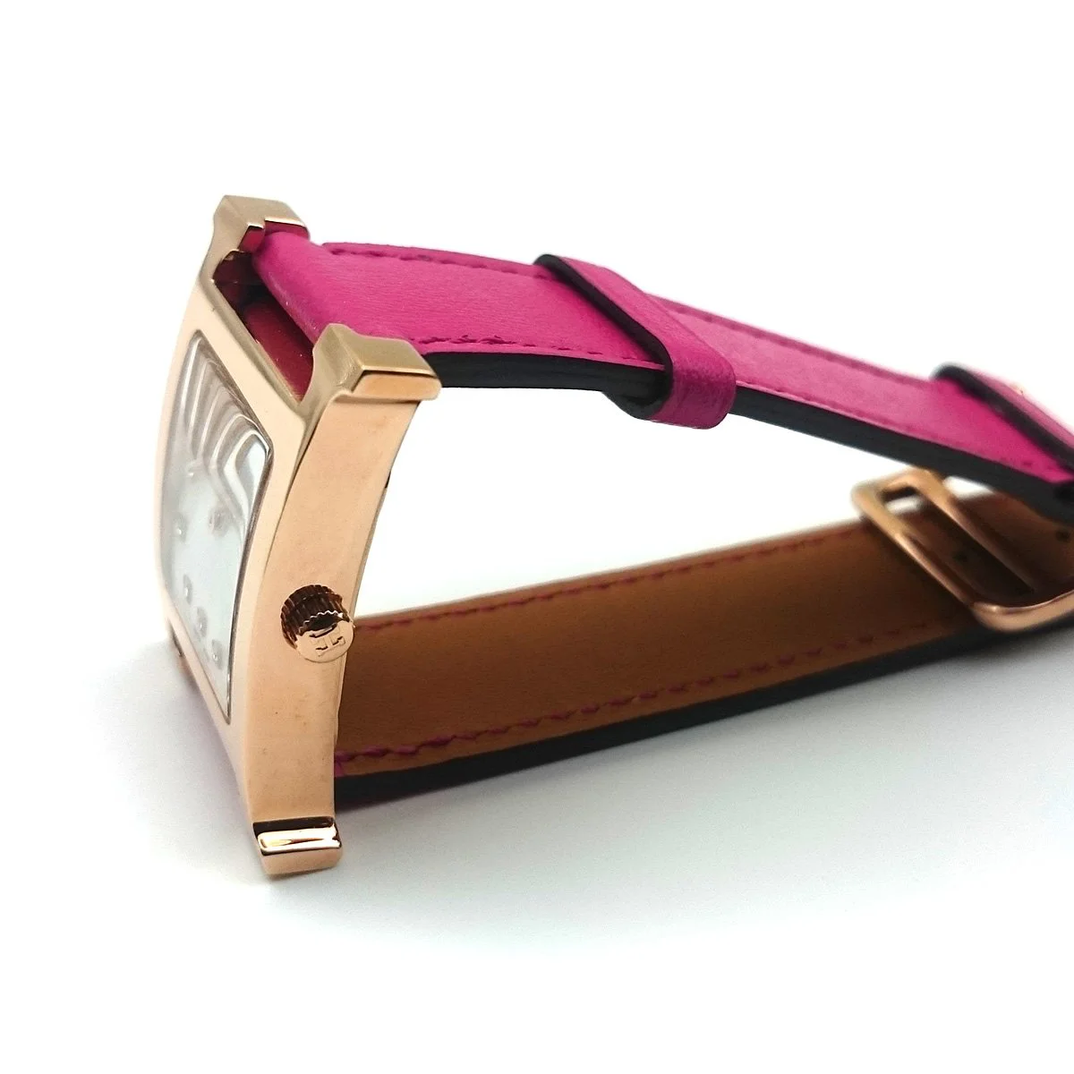 Heure H Rose Gold with Diamond Markers on Pink Fjord Leather Strap