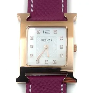 Heure H Rose Gold with Diamond Markers on Violet Epsom Leather Strap