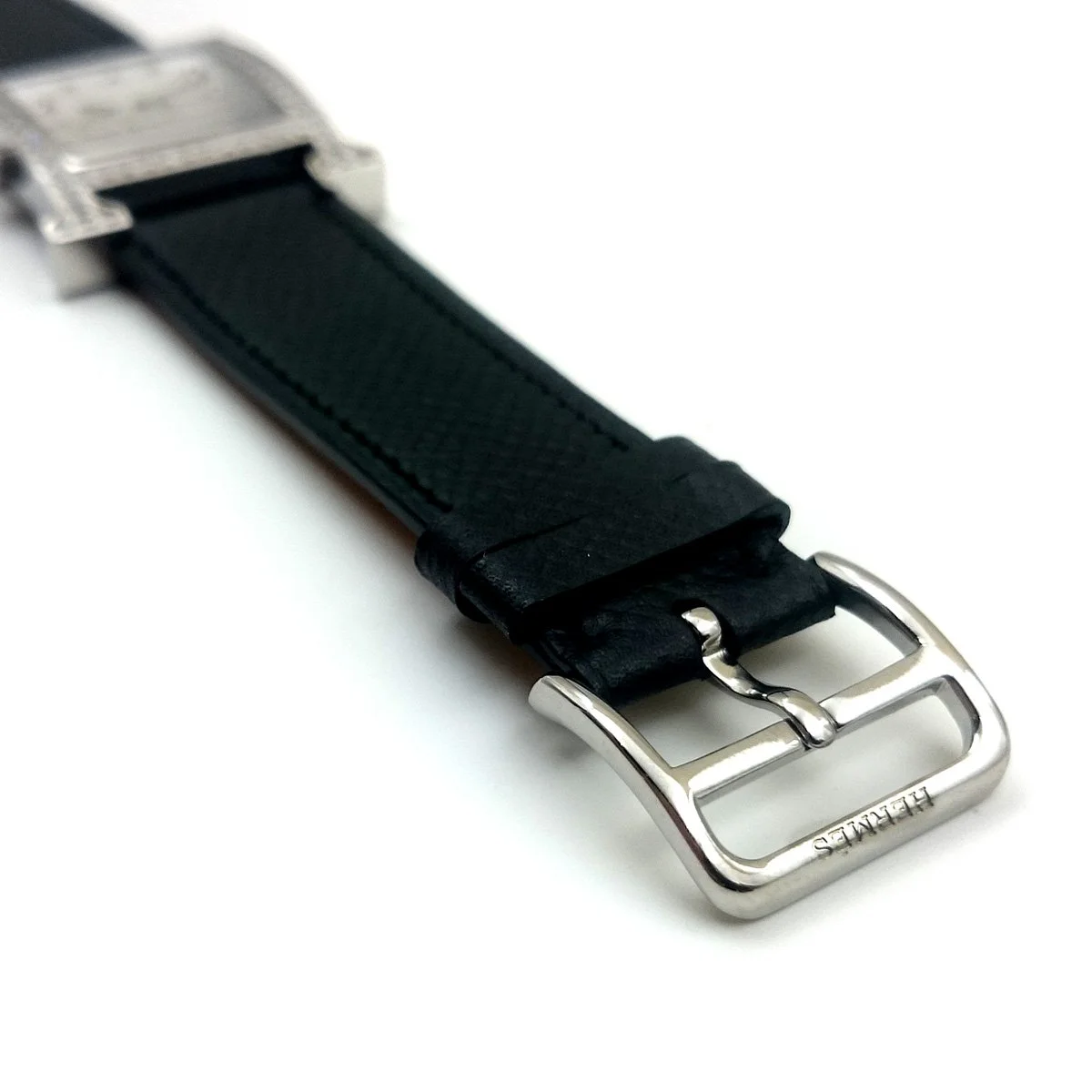 Heure H Steel with Diamond Bezel and Markers on Black Epsom Leather Strap