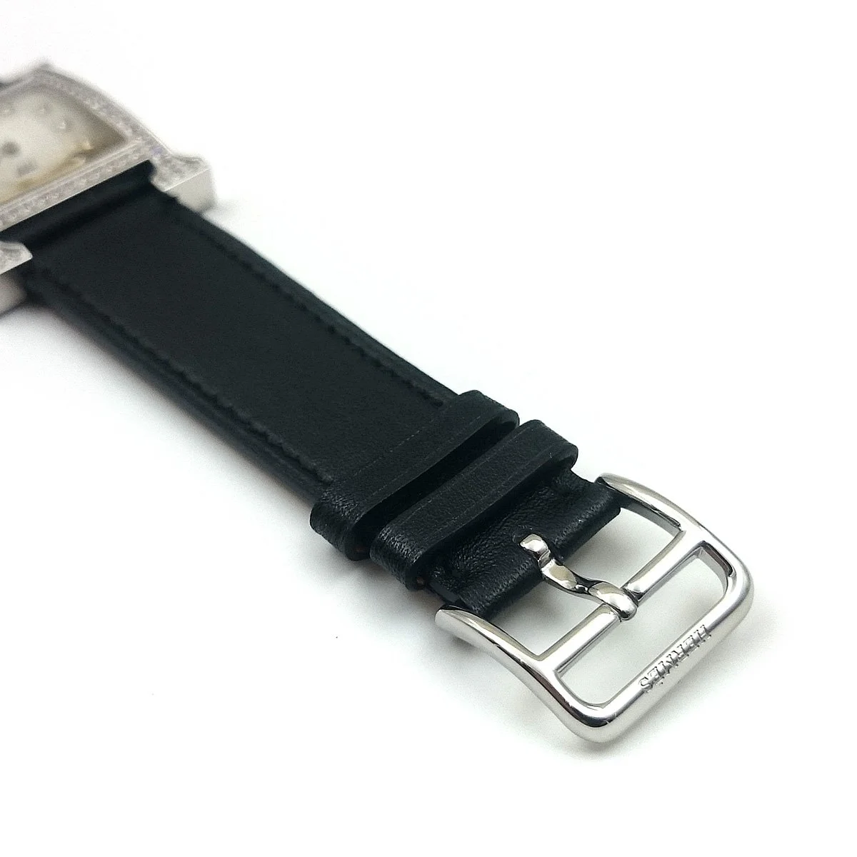 Heure H Steel with Diamond Bezel and Markers on Black Fjord Leather Strap
