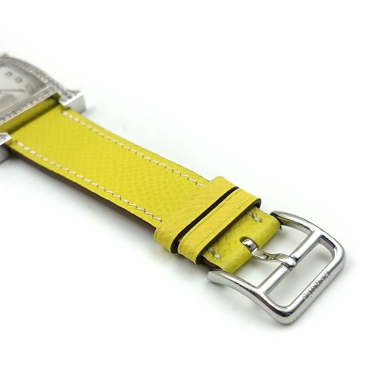 Heure H Steel with Diamond Bezel and Markers on Yellow Epsom Leather Strap