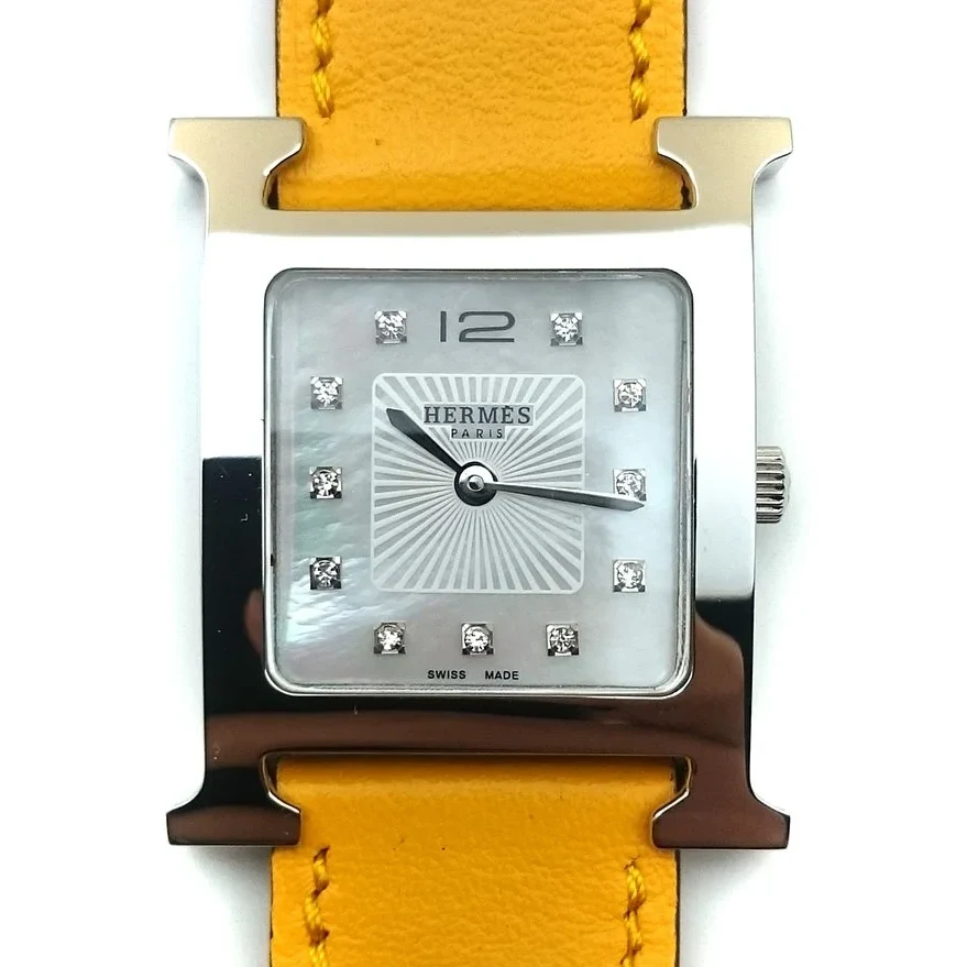 Heure H Steel with Diamond Markers on Amber Fjord Leather Strap