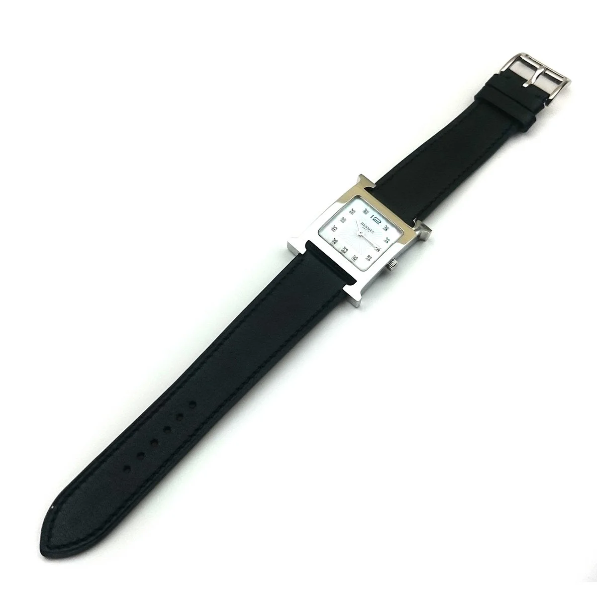 Heure H Steel with Diamond Markers on Black Fjord Leather Strap