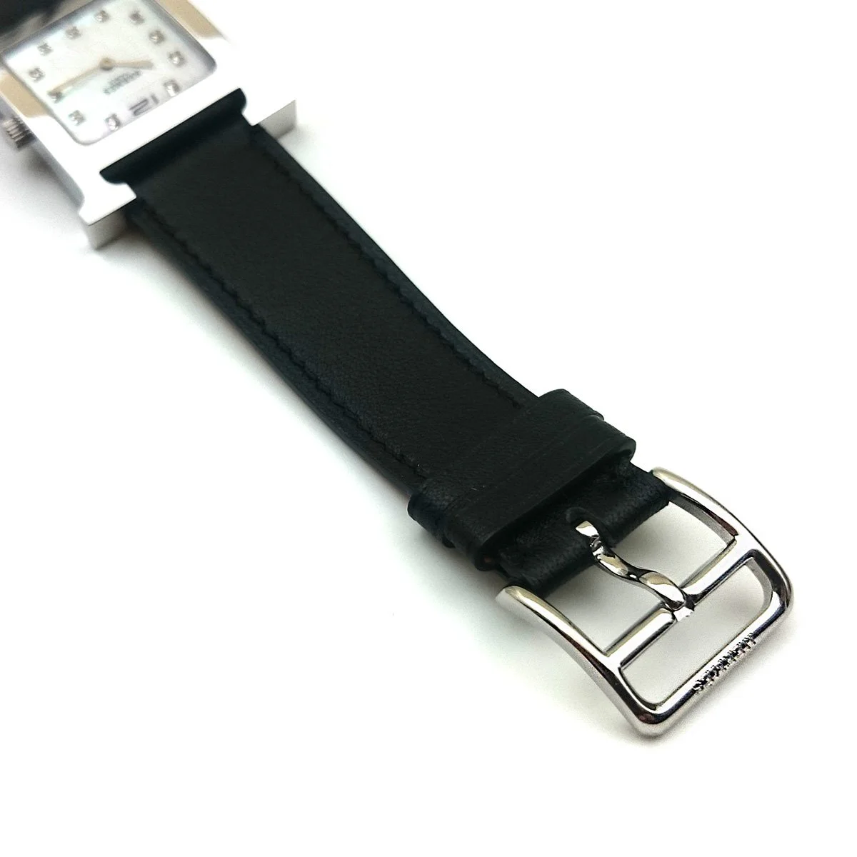 Heure H Steel with Diamond Markers on Black Fjord Leather Strap