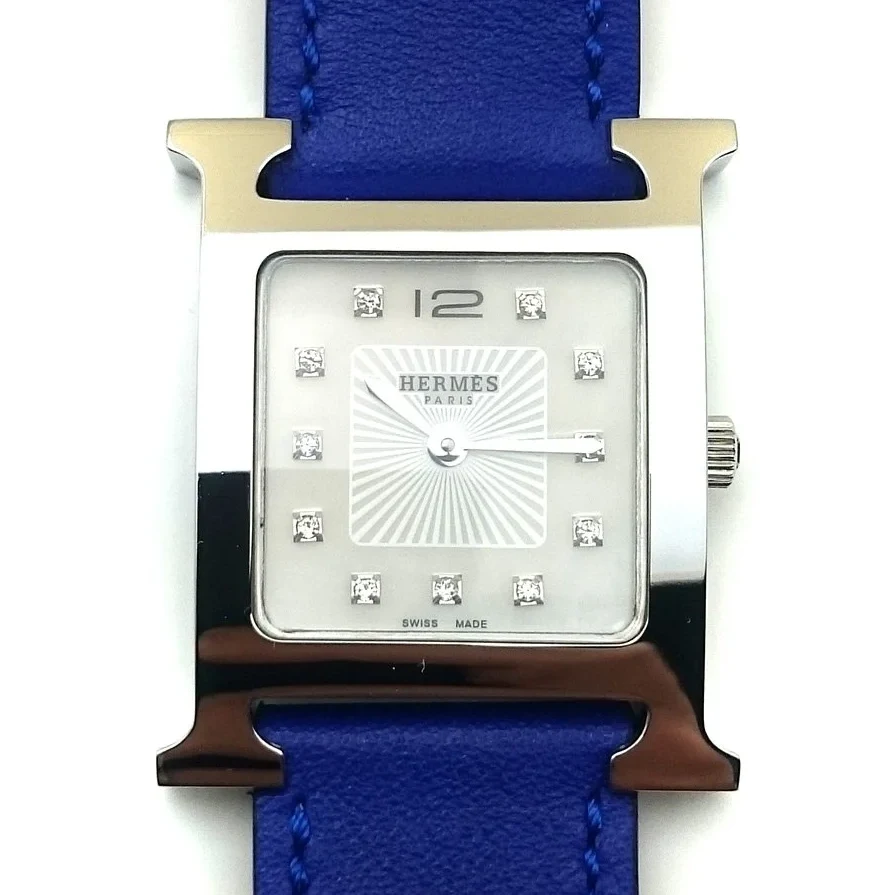 Heure H Steel with Diamond Markers on Blue Epsom Leather Strap
