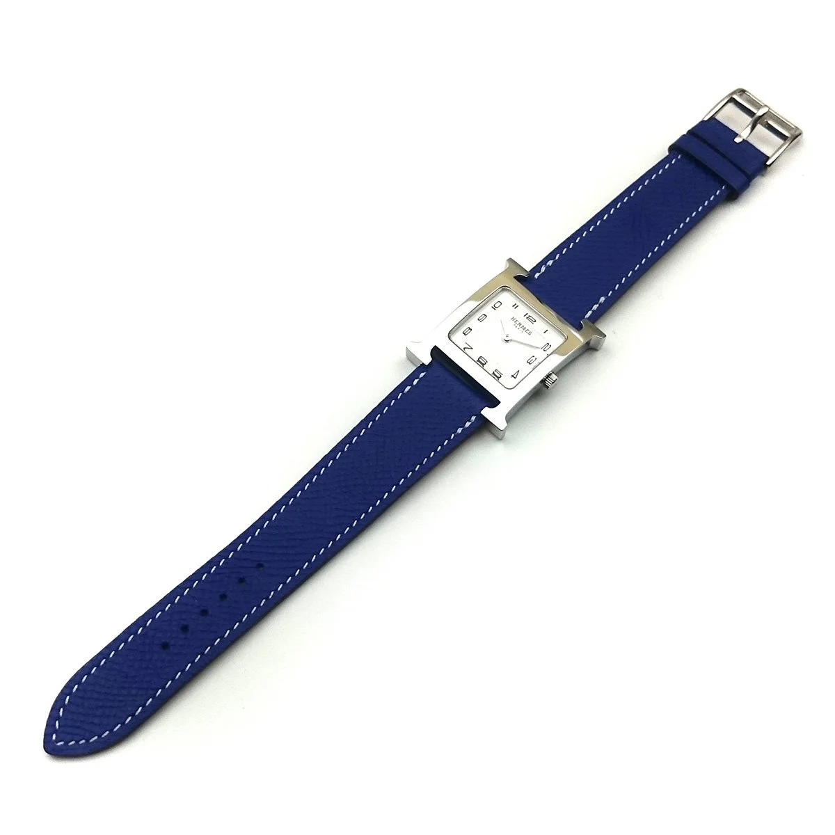 Heure H Steel with Diamond Markers on Blue Epsom Leather Strap