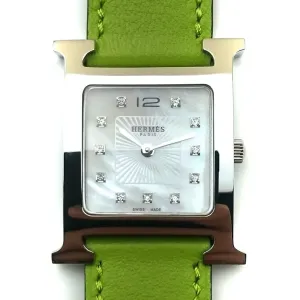 Heure H Steel with Diamond Markers on Green Fjord Leather Strap