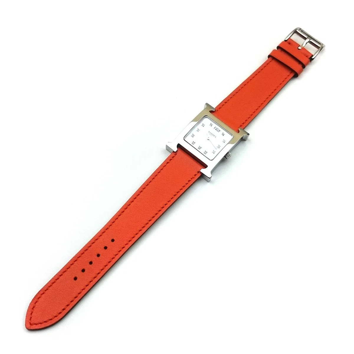 Heure H Steel with Diamond Markers on Orange Fjord Leather Strap
