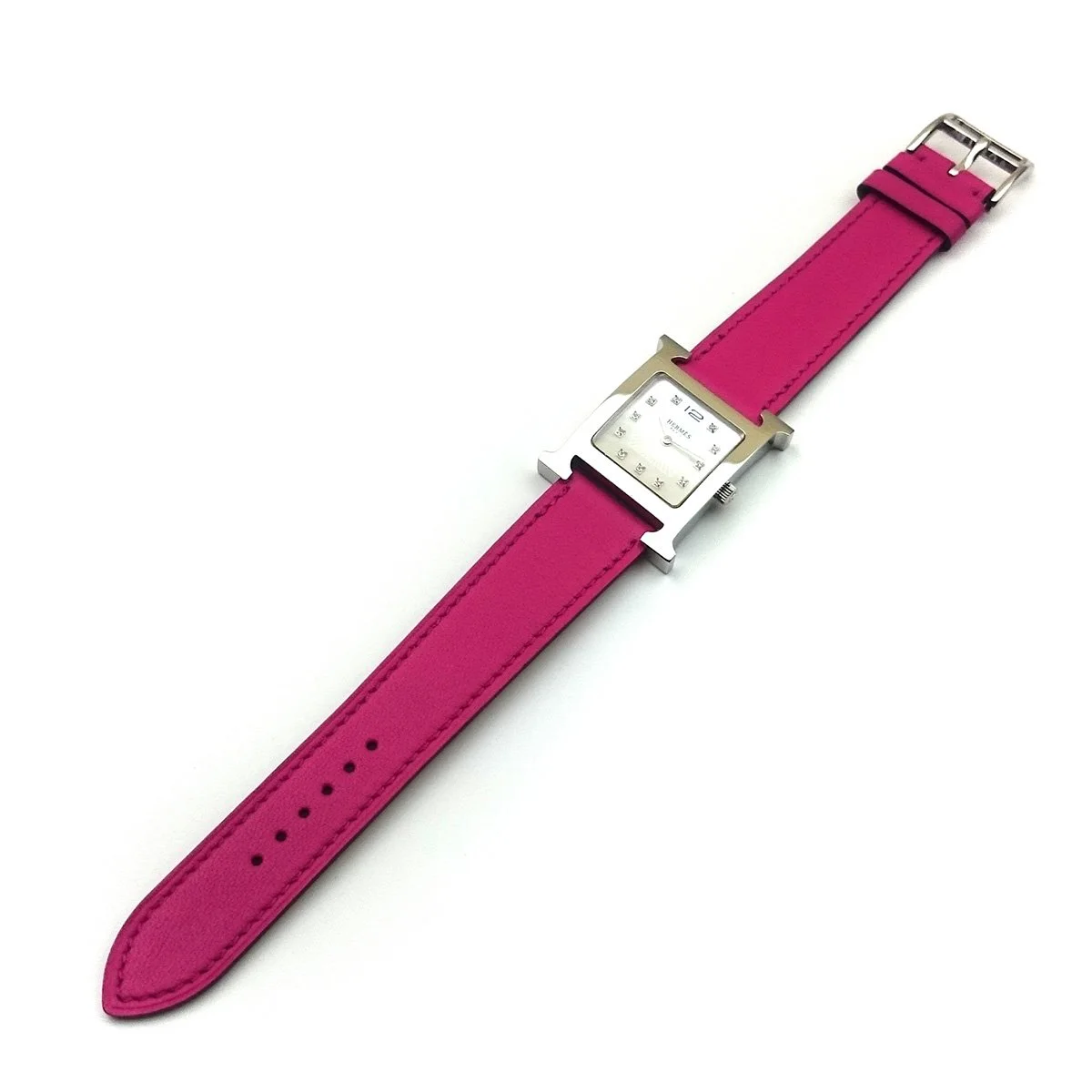 Heure H Steel with Diamond Markers on Pink Fjord Leather Strap
