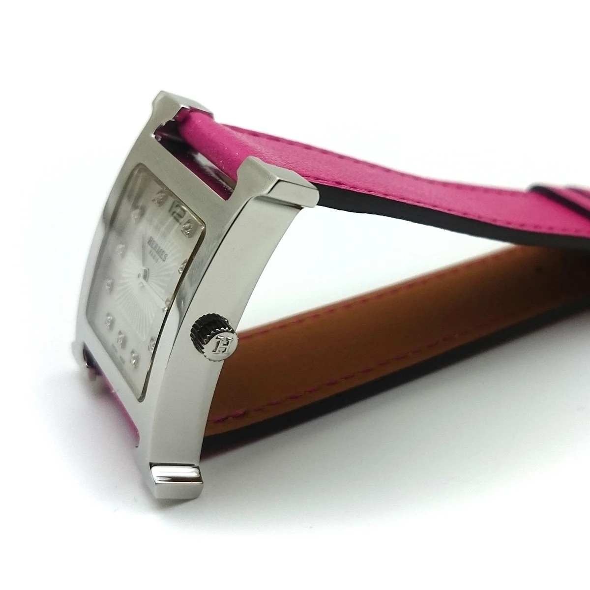 Heure H Steel with Diamond Markers on Pink Fjord Leather Strap
