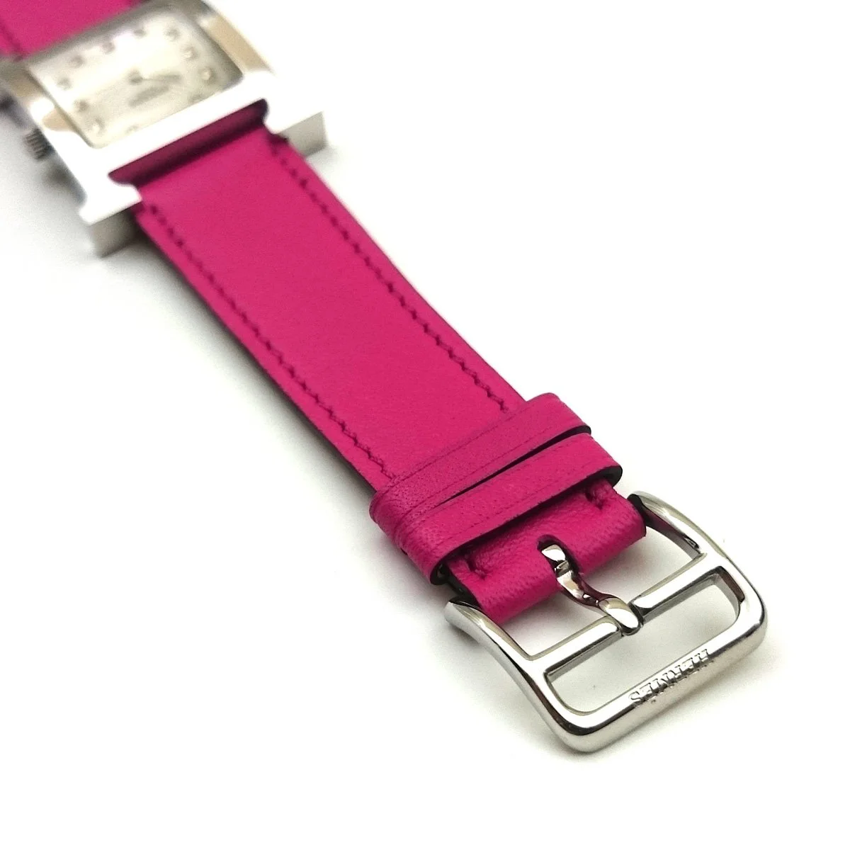 Heure H Steel with Diamond Markers on Pink Fjord Leather Strap