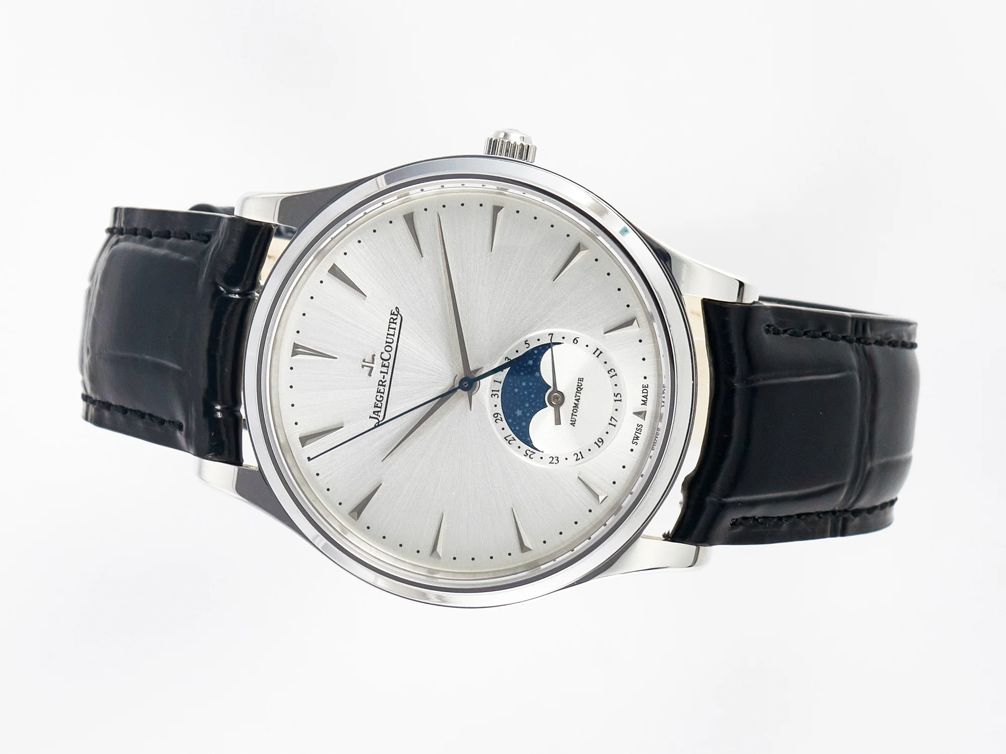 Master Ultra Thin Moon 1368420 SS Z+F 1:1 Best Edition White Dial on Black Leather Strap SA925 Super Clone