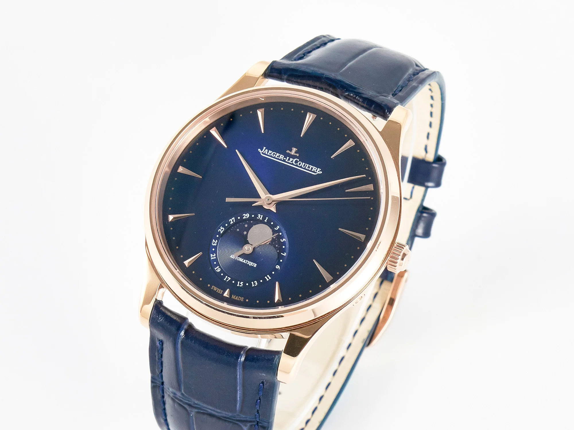 Master Ultra Thin Moon RG Z+F 1:1 Best Edition Blue Dial on Blue Leather Strap SA925 Super Clone