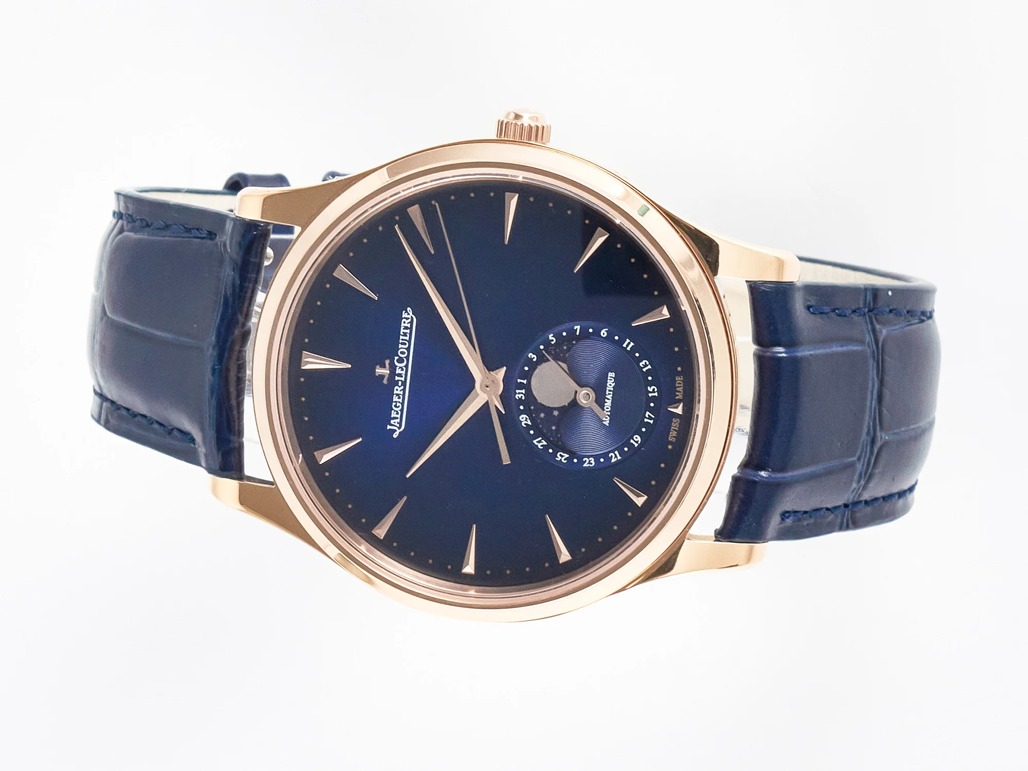 Master Ultra Thin Moon RG Z+F 1:1 Best Edition Blue Dial on Blue Leather Strap SA925 Super Clone