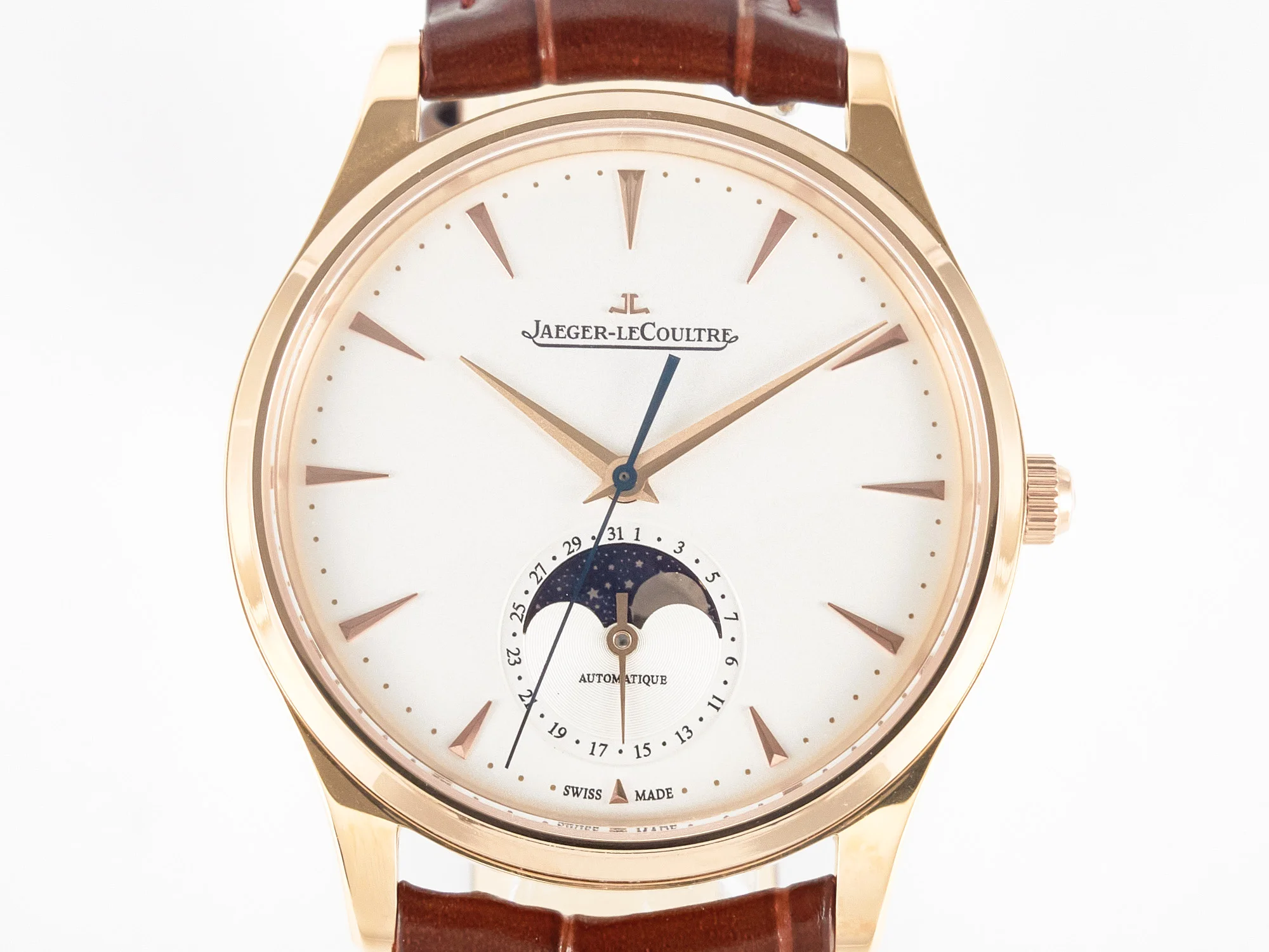 Master Ultra Thin Moon RG Z+F 1:1 Best Edition White Dial on Brown Leather Strap A925