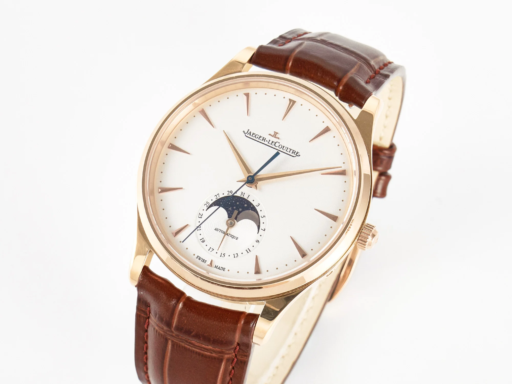 Master Ultra Thin Moon RG Z+F 1:1 Best Edition White Dial on Brown Leather Strap A925