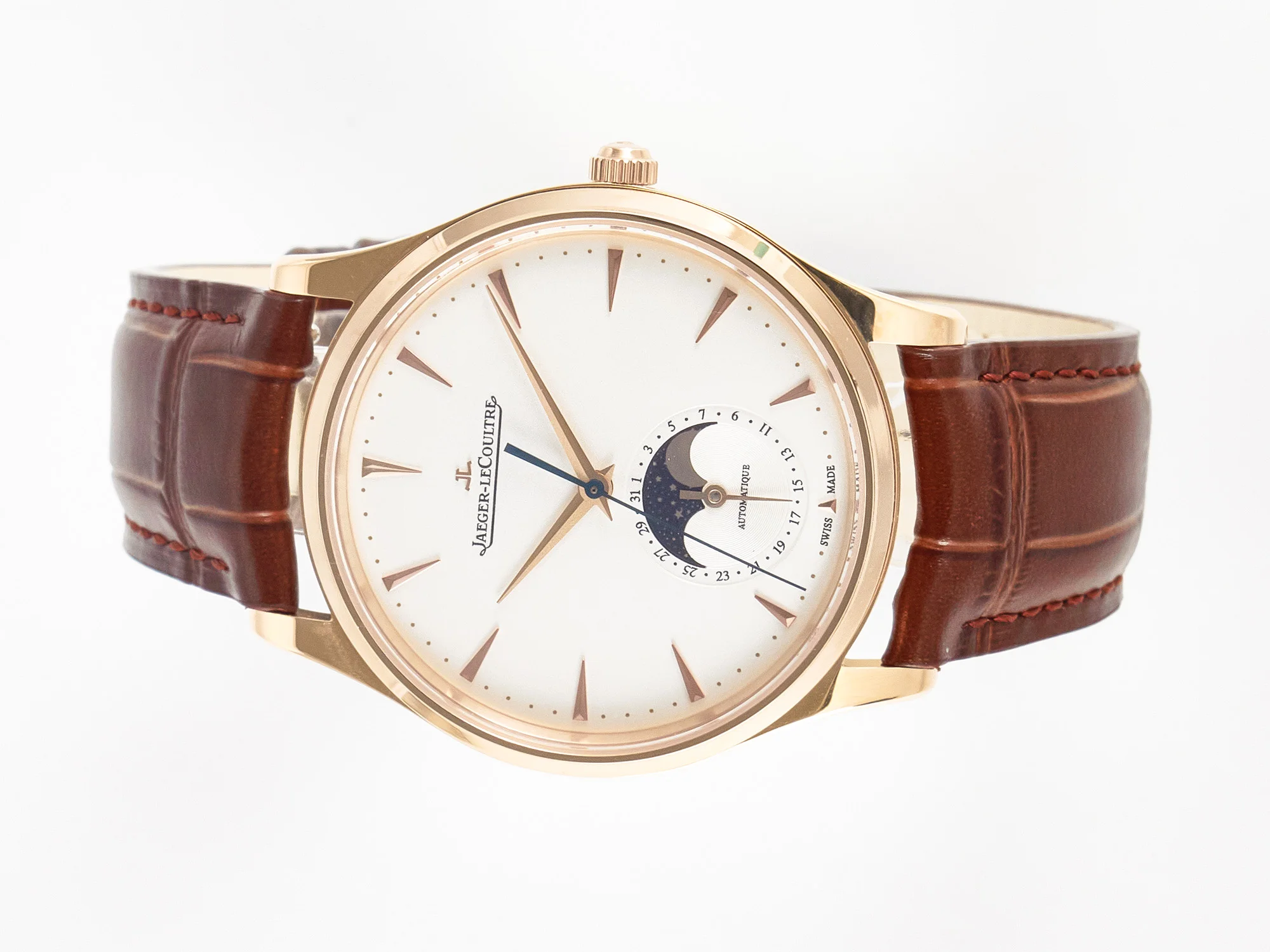 Master Ultra Thin Moon RG Z+F 1:1 Best Edition White Dial on Brown Leather Strap A925