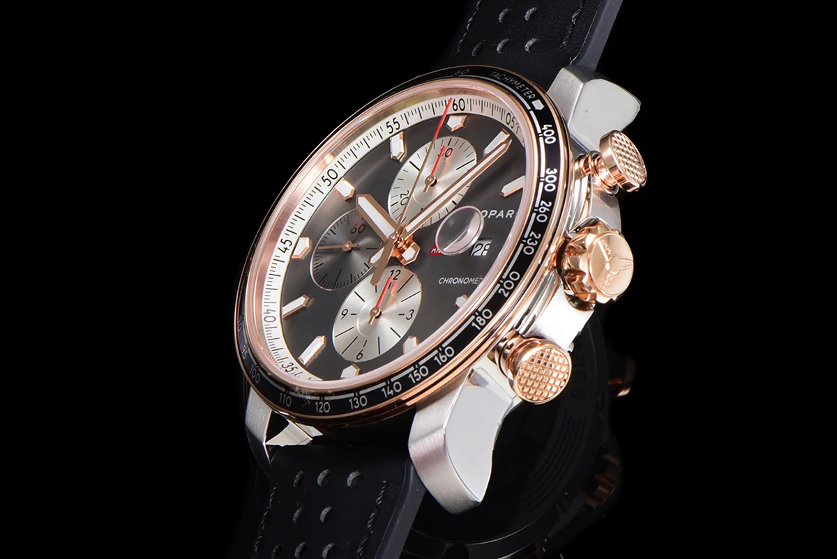 Mille Miglia GTS Chrono Grey Dial in Rose Gold/Steel on Black Leather Strap