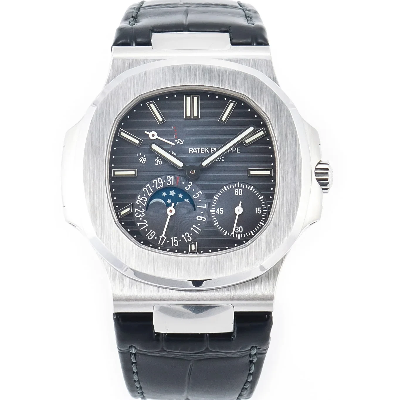 Nautilus 5712 SS PPF 1:1 Best Edition Blue Dial on Black Leather Strap A240 Super Clone V2
