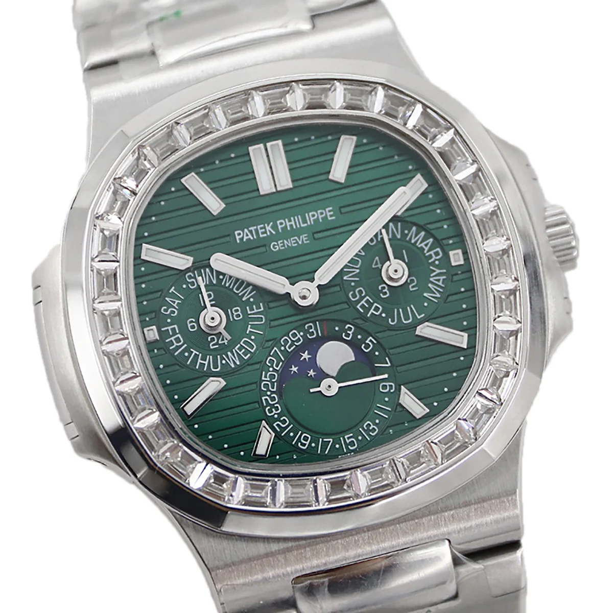 Nautilus 5740 Green Dial with Diamond Bezel in Steel
