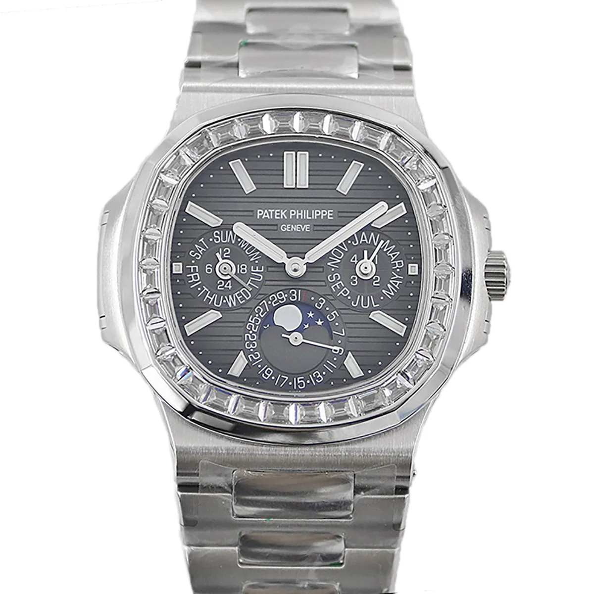 Nautilus 5740 Grey Dial with Diamond Bezel in Steel
