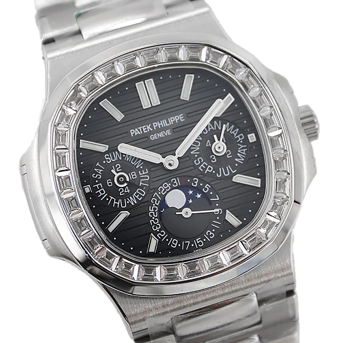 Nautilus 5740 Grey Dial with Diamond Bezel in Steel