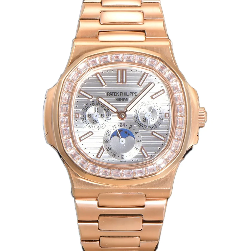 Nautilus 5740 White Dial with Diamond Bezel in Rose Gold