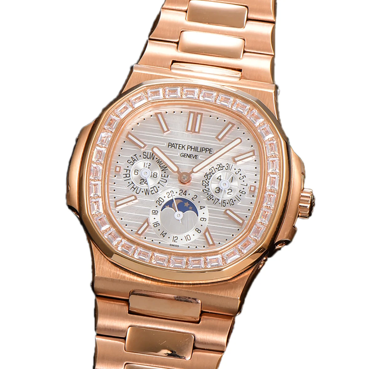 Nautilus 5740 White Dial with Diamond Bezel in Rose Gold