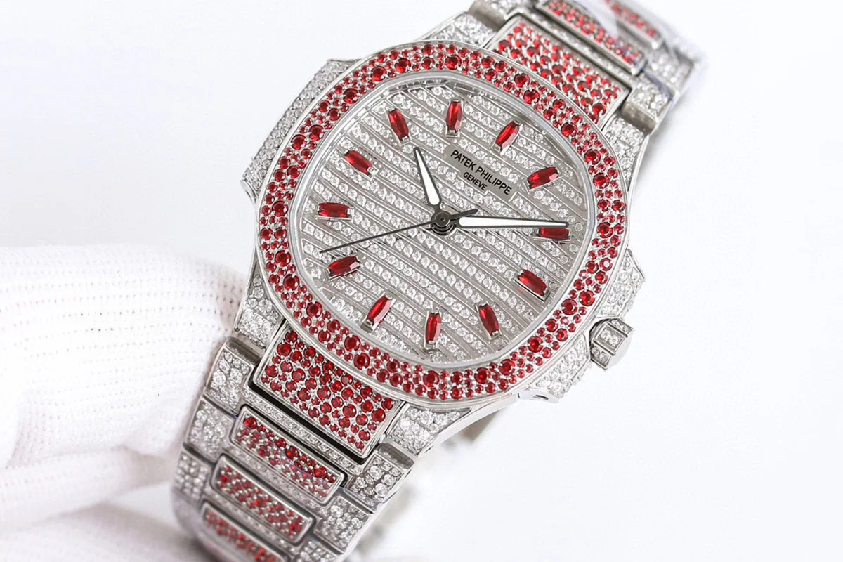 Nautilus 7118/1452G-001 Diamond Paved Dial with Red Diamond Markers in White Gold