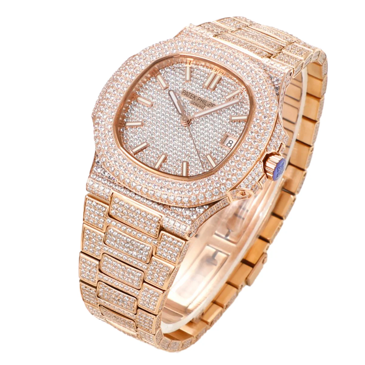 Nautilus Jumbo 5711 Diamond Dial with Diamond Bezel with Paved Diamonds in Rose Gold