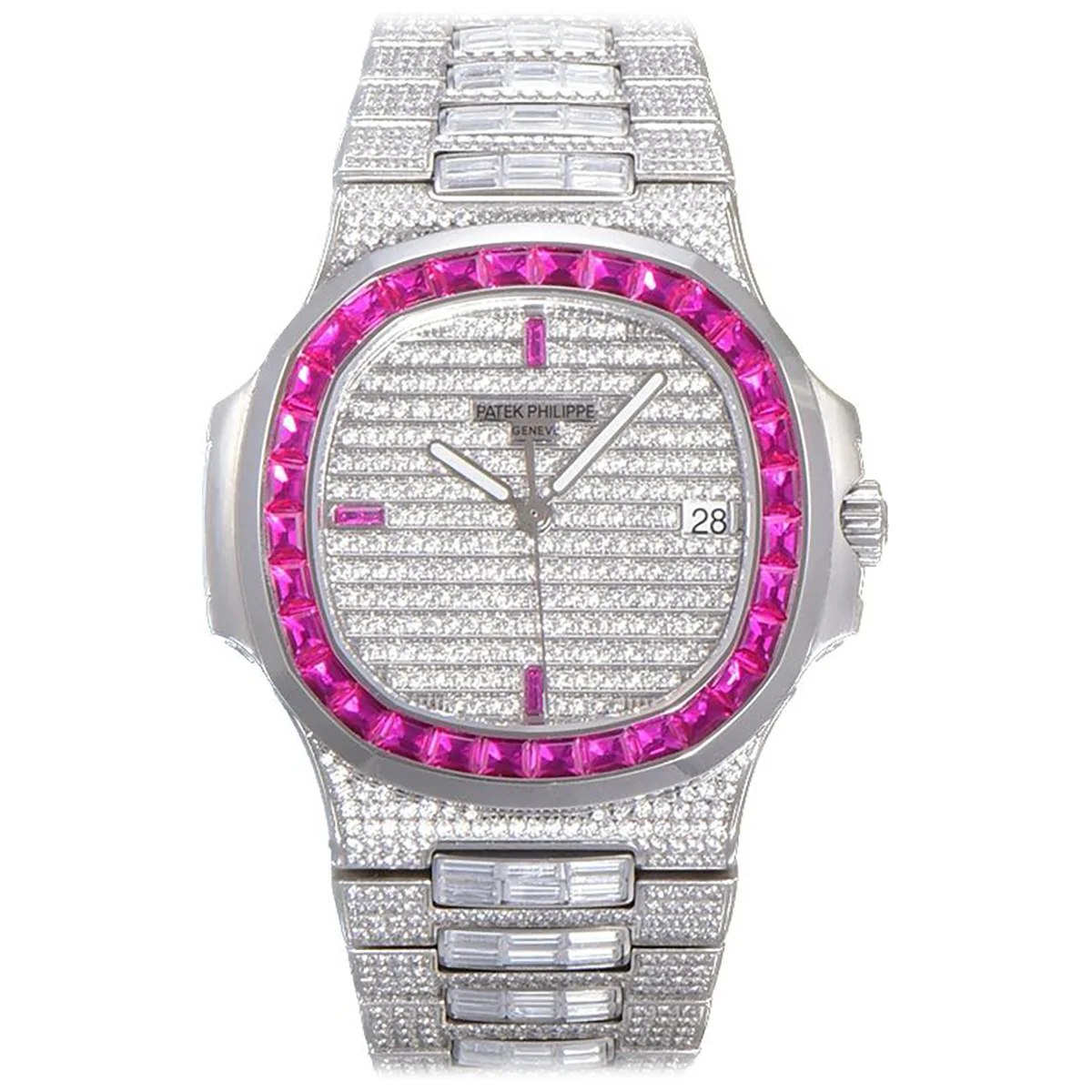 Nautilus Jumbo 5711 Diamond Dial with Pink Diamond Bezel in Paved Diamonds